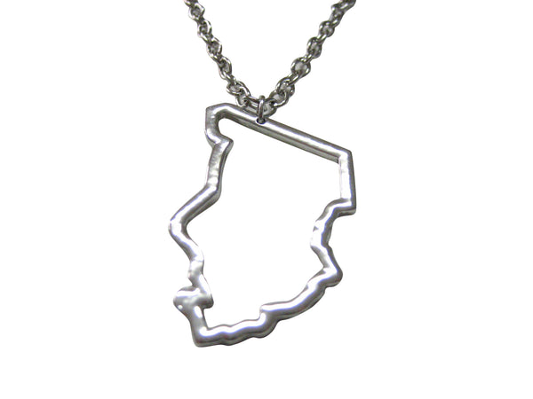 Silver Toned Chad Map Outline Pendant Necklace