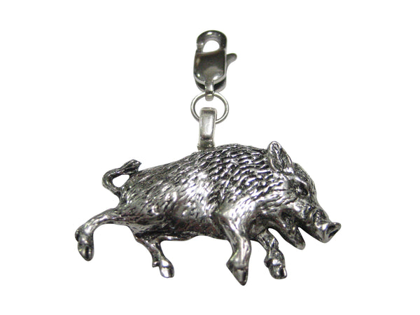 Charging Wild Boar Razorback Hog Pendant Zipper Pull Charm