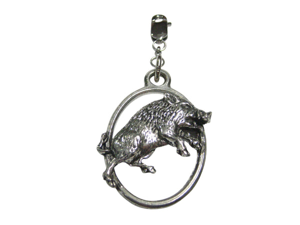 Charging Wild Boar Hog Razorback Pig Large Oval Pendant Zipper Pull Charm
