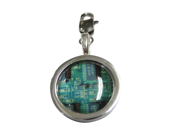 Circular Green Computer Circuit Pendant Zipper Pull Charm