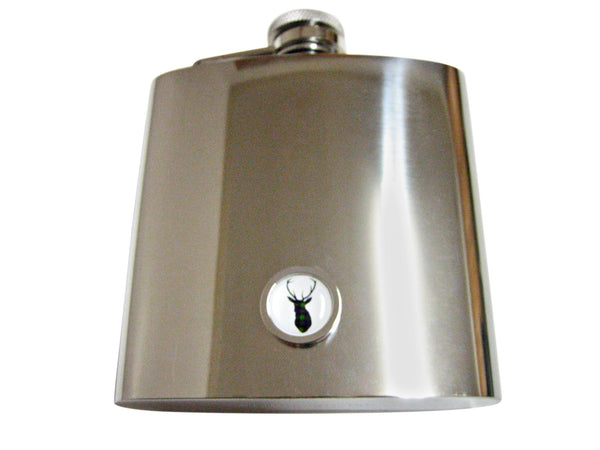 Circular Dark Green Stag Deer Head 6 Oz. Stainless Steel Flask