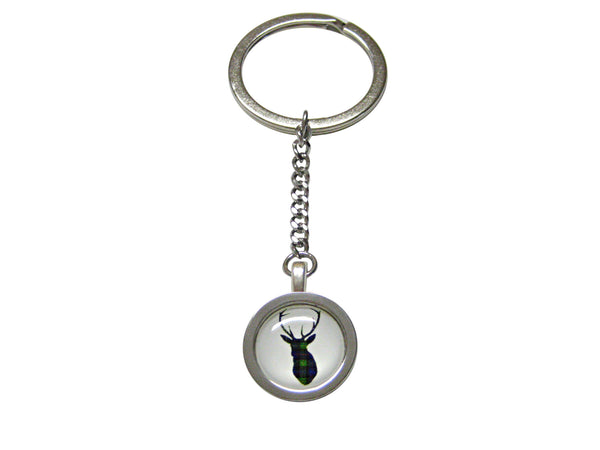 Circular Dark Green Stag Deer Head Pendant Keychain
