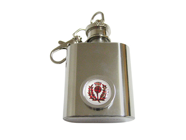 Circular Dark Red Scottish Thistle 1 Oz. Stainless Steel Key Chain Flask