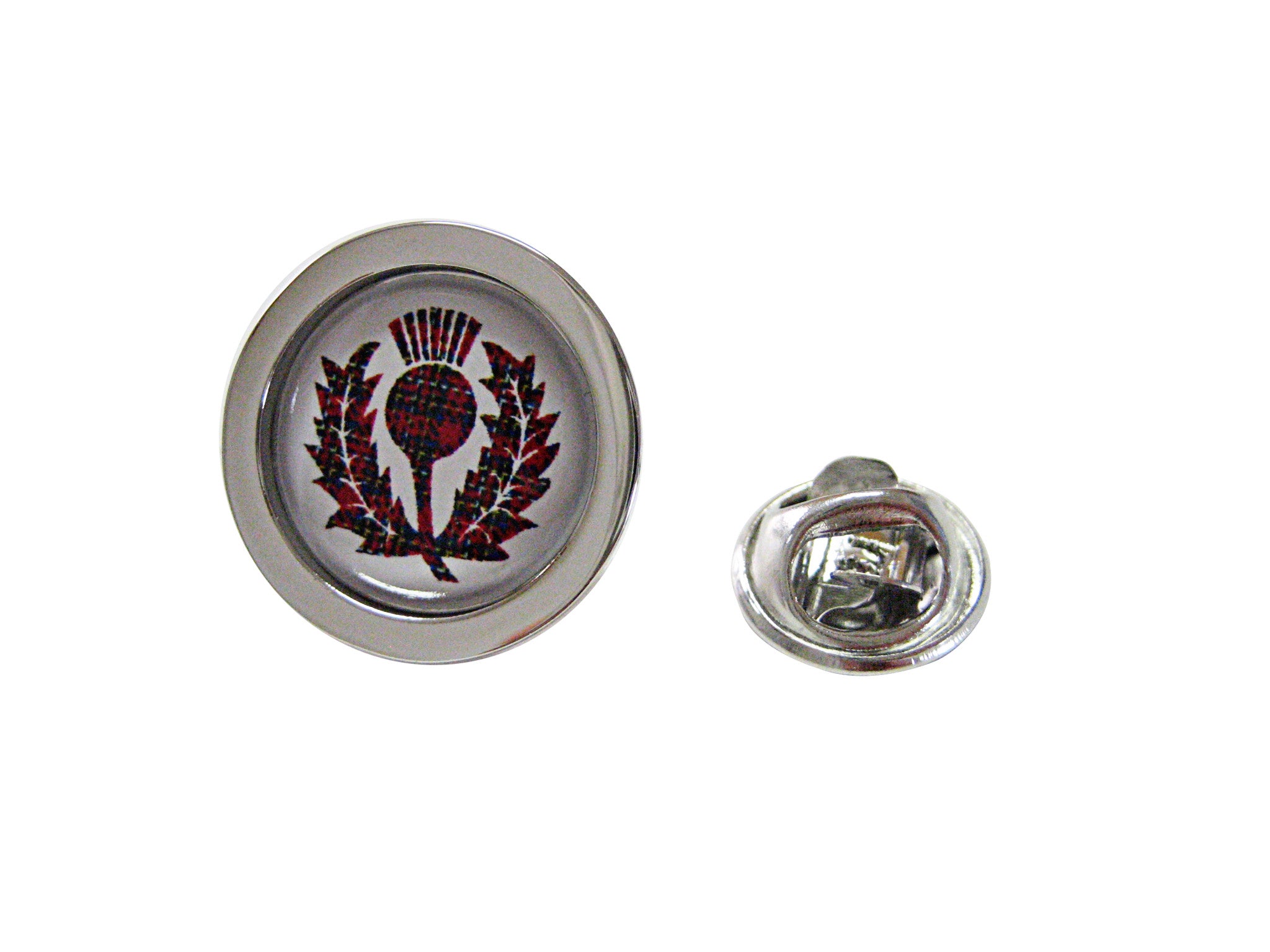 Circular Dark Red Scottish Thistle Lapel Pin