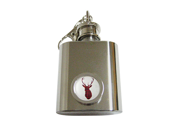 Circular Dark Red Stag Deer Head 1 Oz. Stainless Steel Key Chain Flask