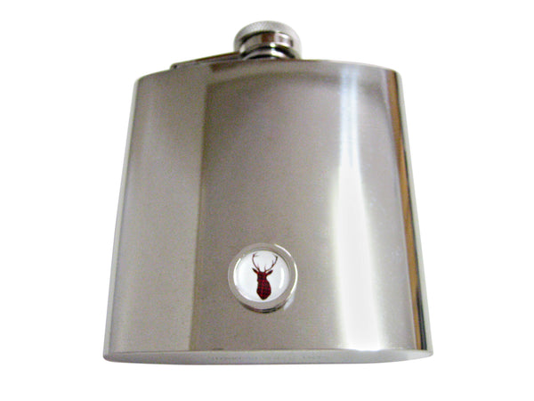 Circular Dark Red Stag Deer Head 6 Oz. Stainless Steel Flask