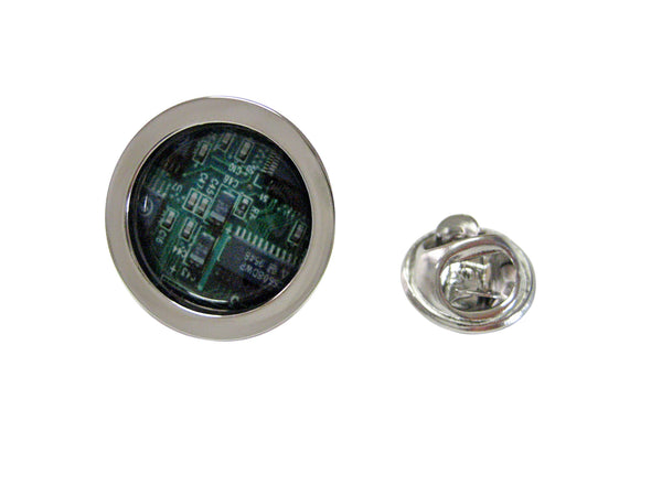 Circular Green Computer Circuit Board Design Lapel Pin