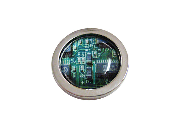 Circular Green Computer Circuit Board Design Magnet