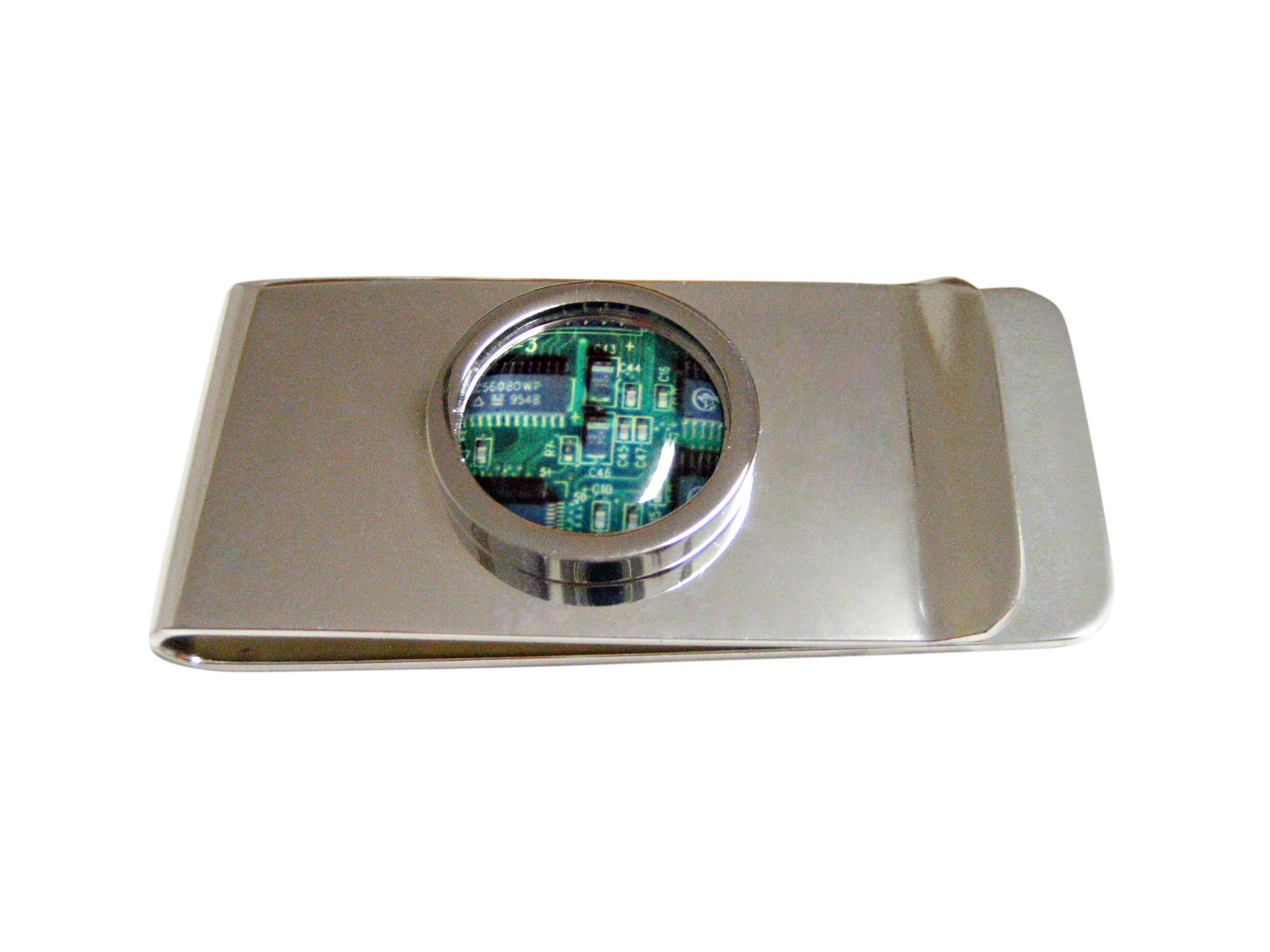 Circular Green Computer Circuit Money Clip