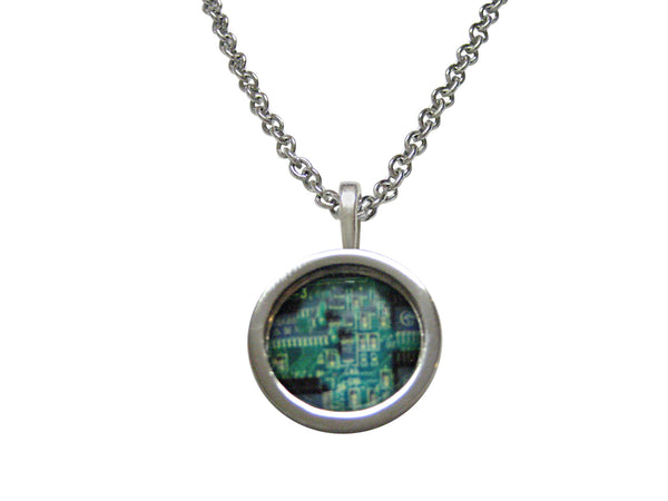 Circular Green Computer Circuit Pendant Necklace