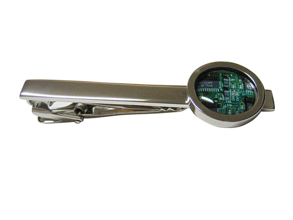 Circular Green Computer Circuit Square Tie Clip