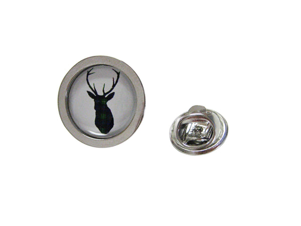 Circular Green Deer Head Design Lapel Pin