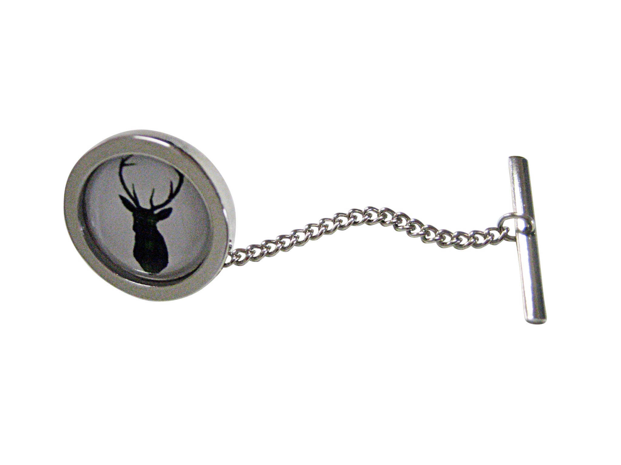 Circular Green Deer Head Design Tie Tack