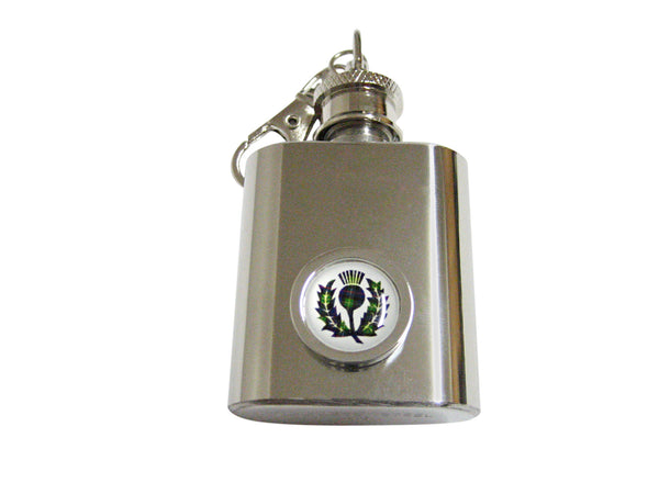 Circular Dark Green Scottish Thistle 1 Oz. Stainless Steel Key Chain Flask