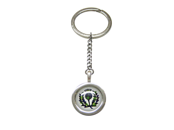 Circular Green Scottish Thistle Pendant Keychain