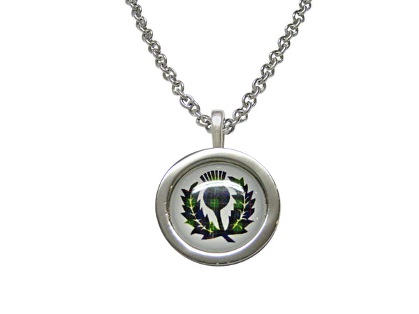 Circular Green Scottish Thistle Pendant Necklace