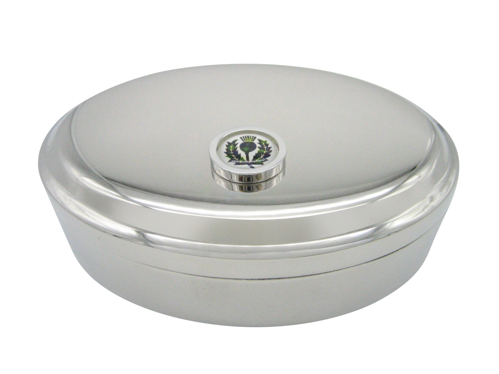 Circular Green Scottish Thistle Pendant Oval Trinket Jewelry Box