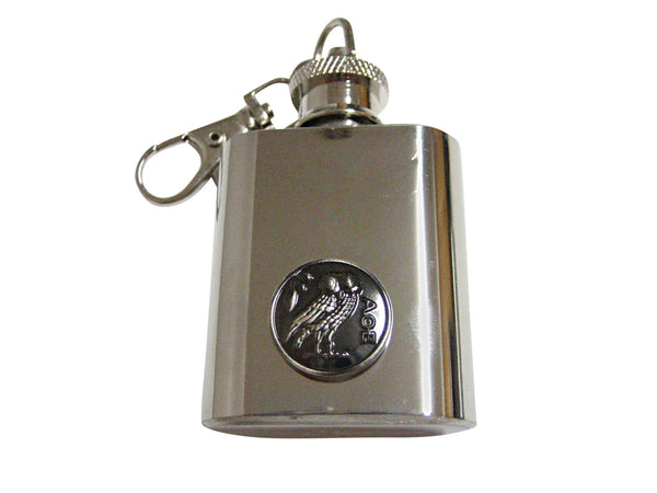 Circular Owl of Athena 1 Oz. Stainless Steel Key Chain Flask