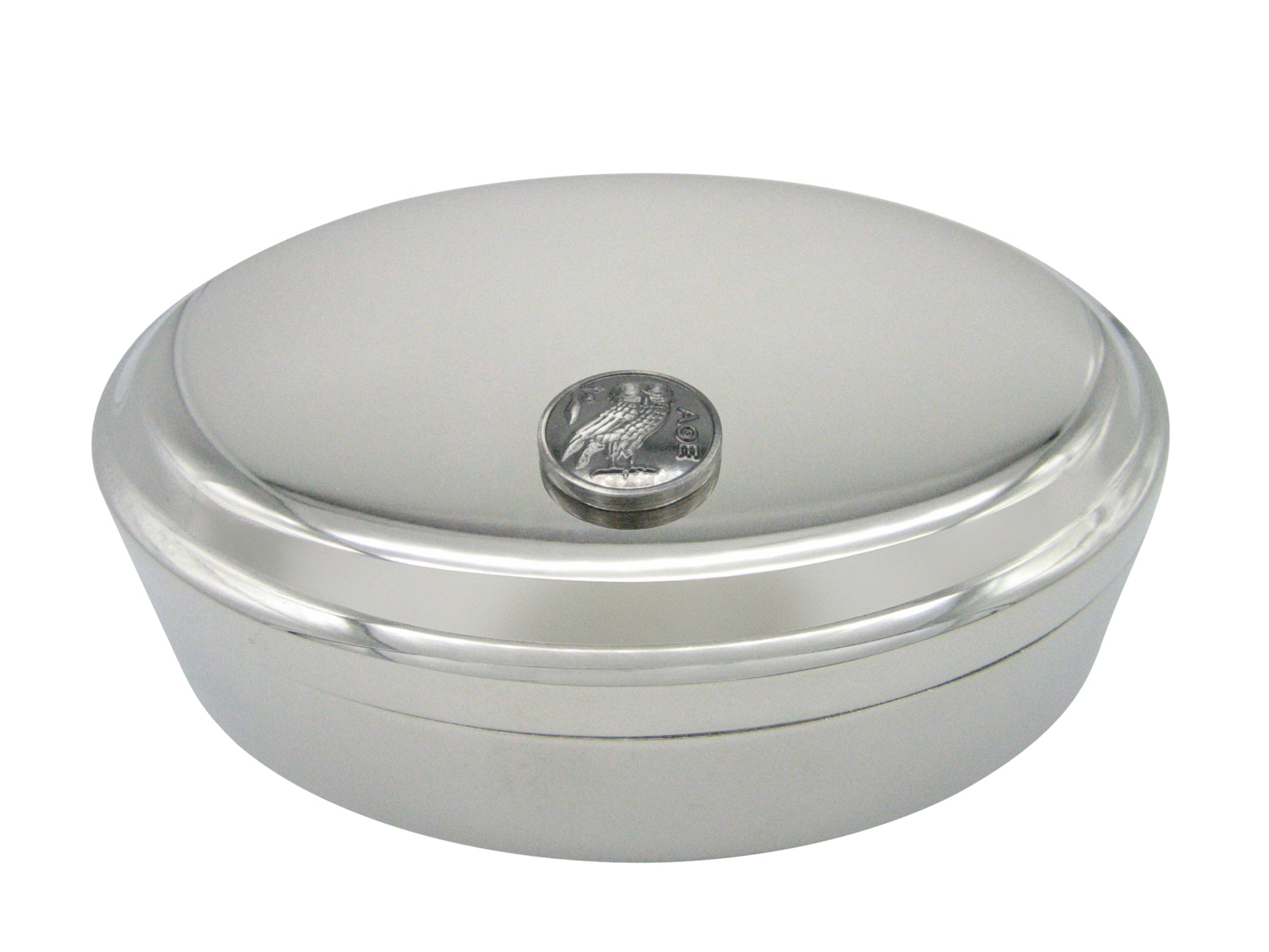 Circular Owl of Athena Pendant Oval Trinket Jewelry Box