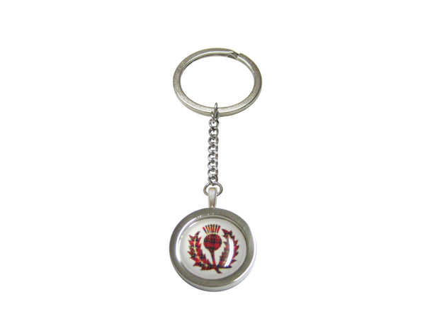 Circular Red Scottish Thistle Pendant Keychain