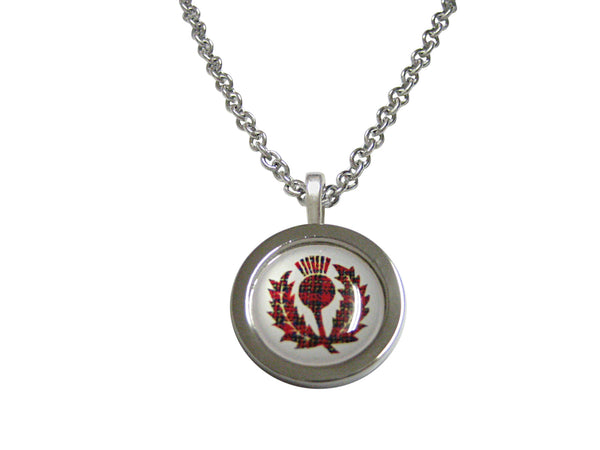 Circular Red Scottish Thistle Pendant Necklace