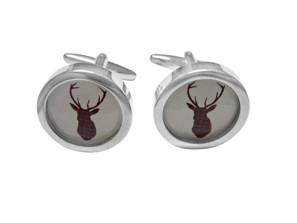 Circular Red Stag Deer Head Cufflinks