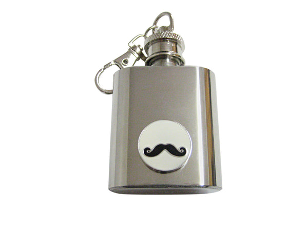 Circular White Hipster Mustache 1 Oz. Stainless Steel Key Chain Flask
