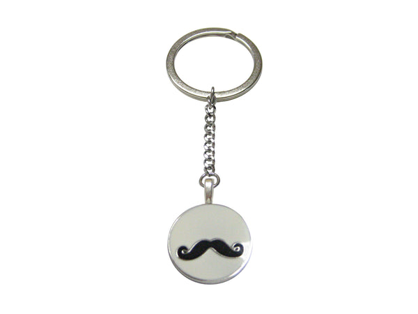 Circular White Hipster Mustache Pendant Keychain