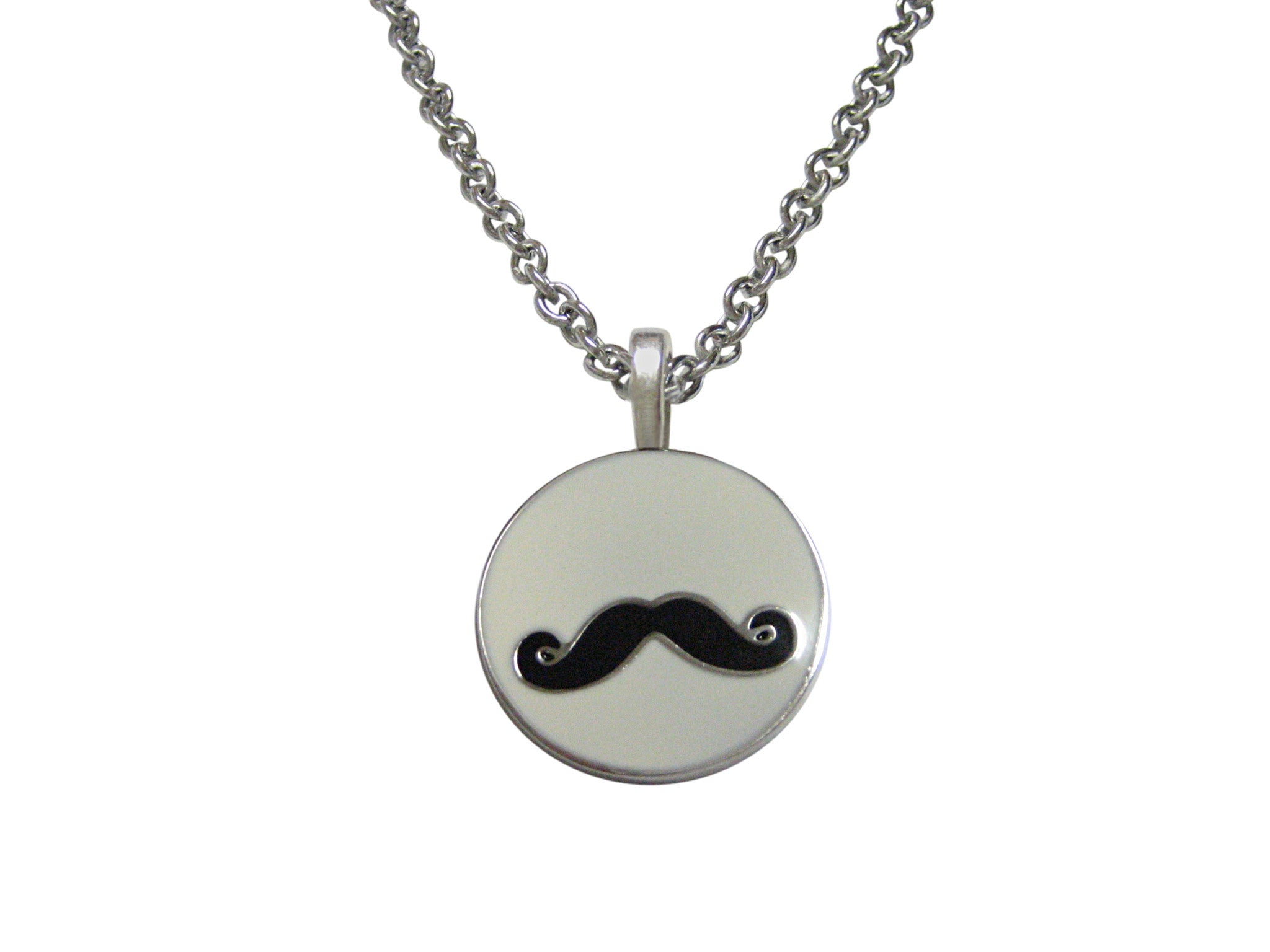 Circular White Hipster Mustache Pendant Necklace