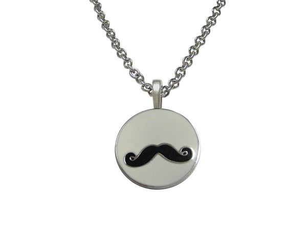 Circular White Hipster Mustache Pendant Necklace