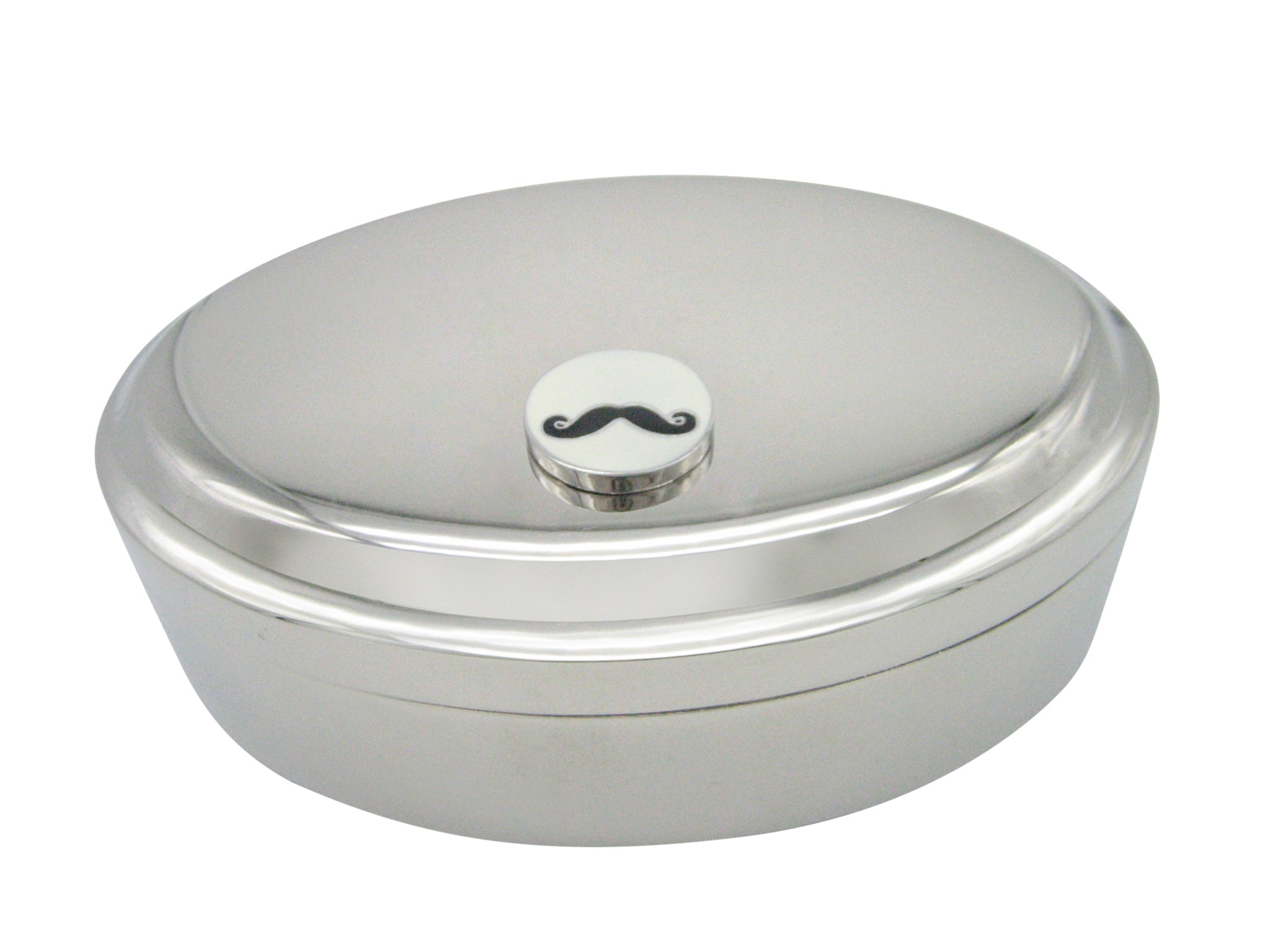 Circular White Hipster Mustache Pendant Oval Trinket Jewelry Box