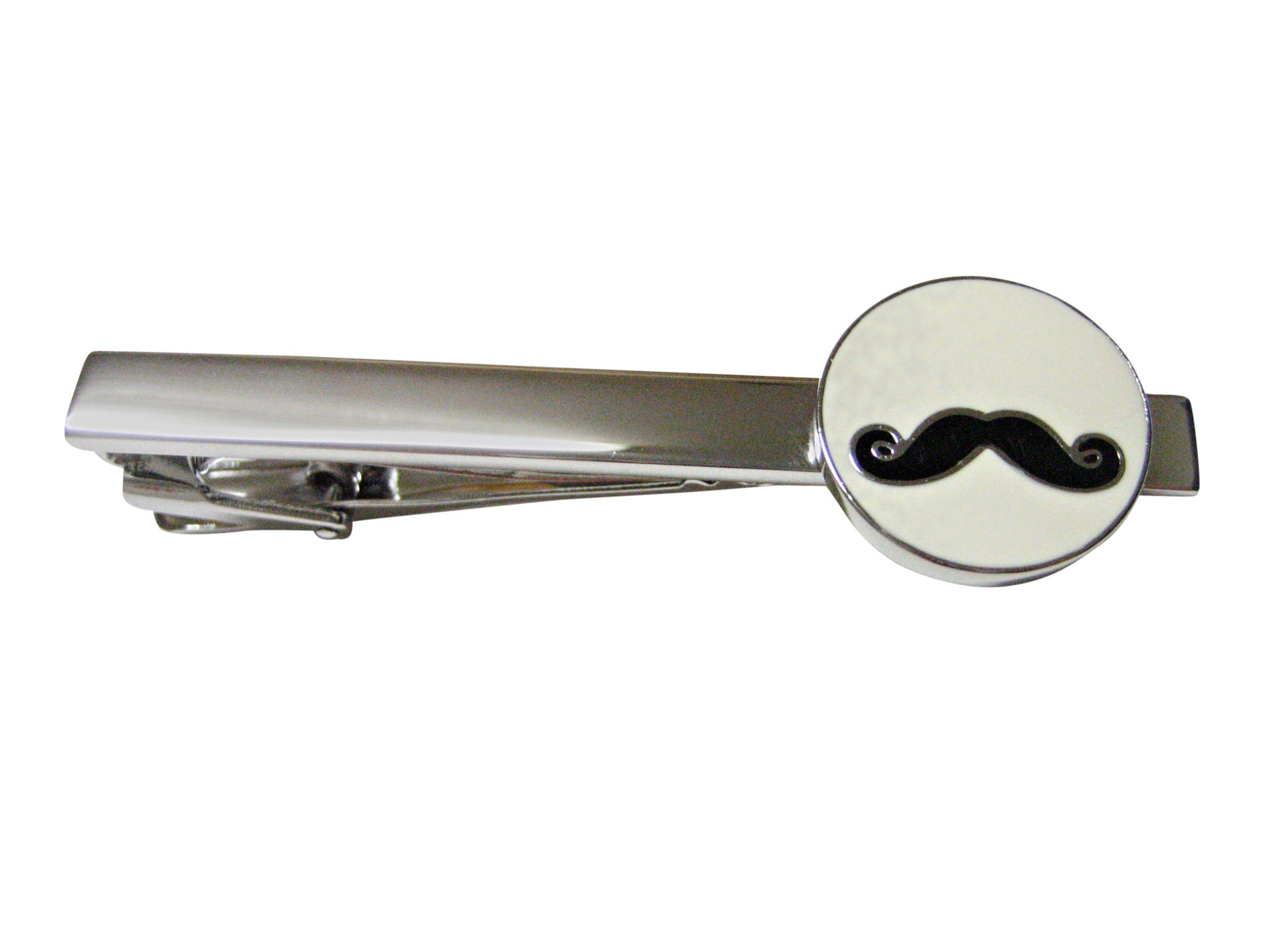 Circular White Hipster Mustache Square Tie Clip