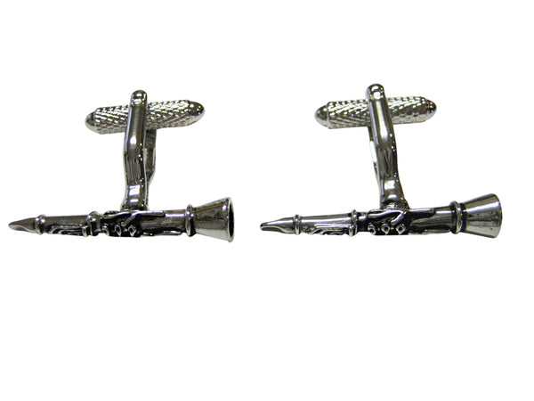 Black and Silver Toned Clarinet Musical Instrument Cufflinks
