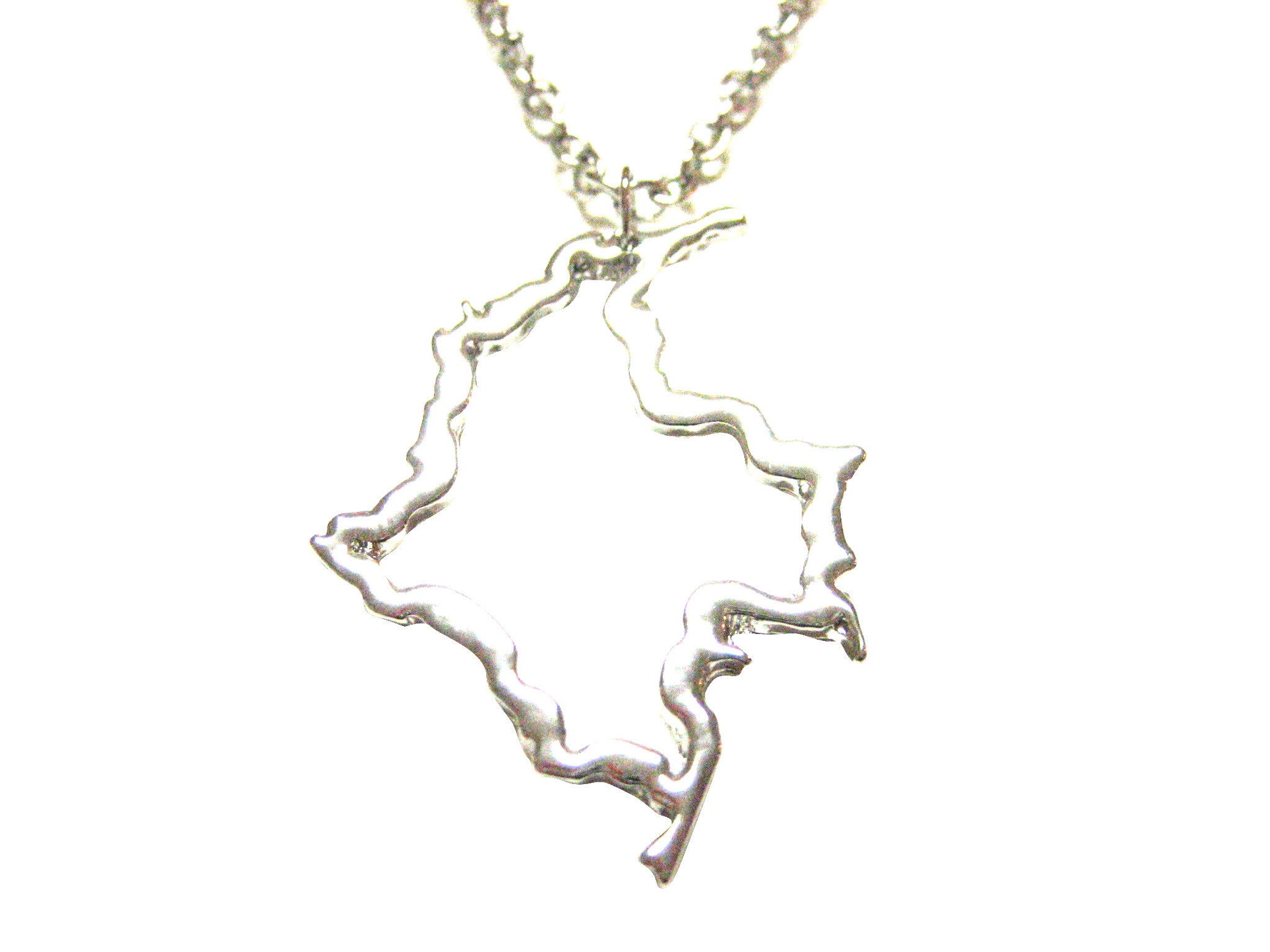 Silver Toned Colombia Map Outline Pendant Necklace
