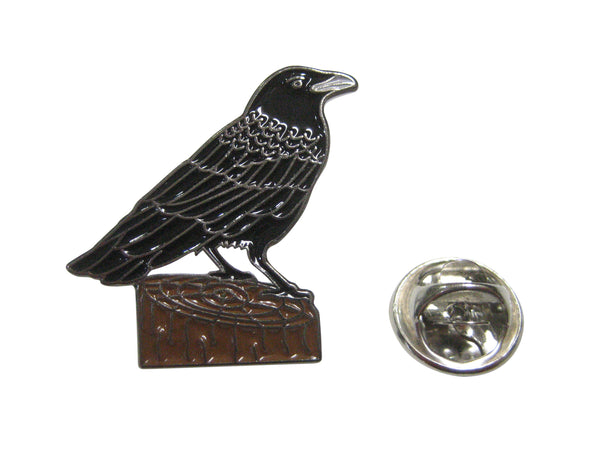 Colored Perched Crow Raven Bird Lapel Pin