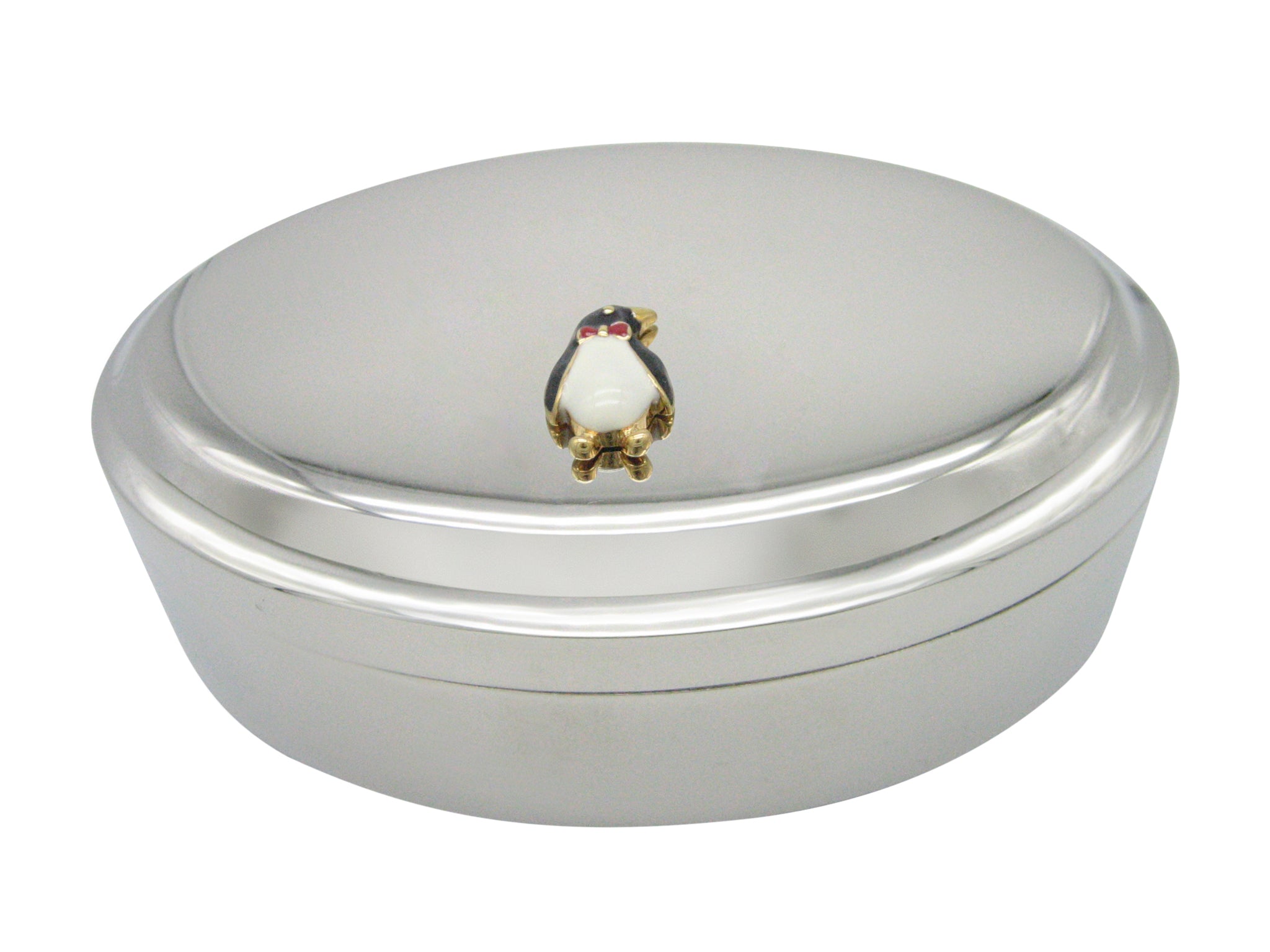 Colored Penguin Bird Pendant Oval Trinket Jewelry Box