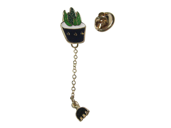 Colored Potted Cactus with Chain Lapel Pin