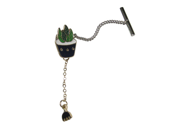 Colored Potted Cactus with Chain Tie Tack