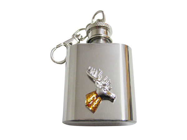 Colored Stag Deer Head 1 Oz. Stainless Steel Key Chain Flask