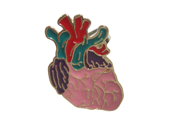 Colorful Flat Anatomical Heart Adjustable Size Fashion Ring