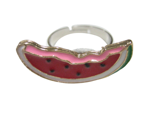 Colorful Half Eaten Watermelon Fruit Adjustable Size Fashion Ring