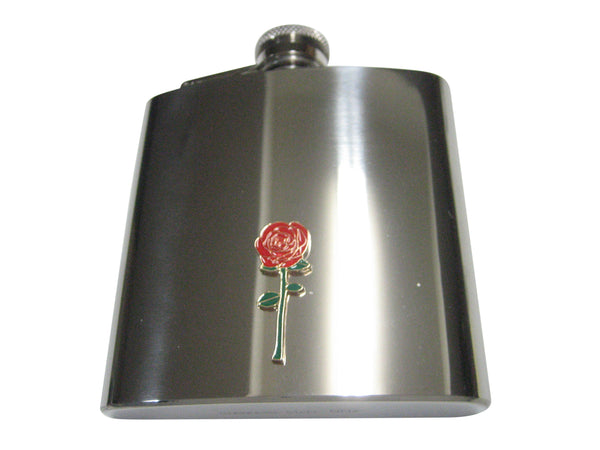 Colorful Red Rose Flower 6oz Flask