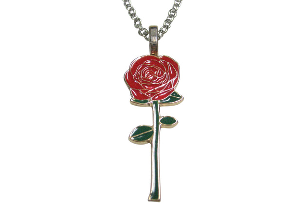 Colorful Red Rose Flower Pendant Necklace