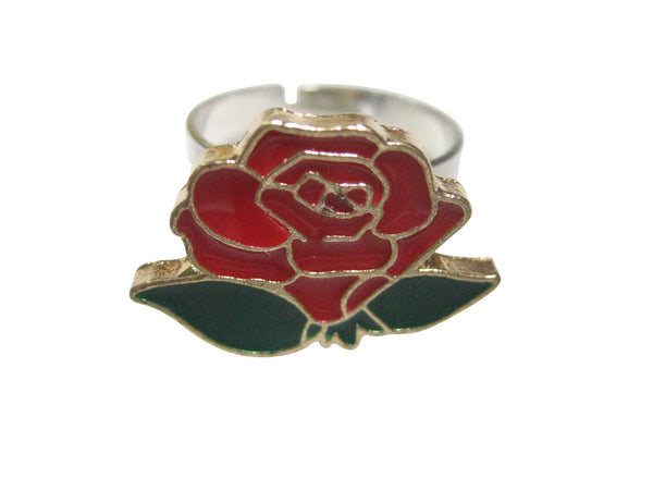 Colorful Short Red Rose Flower Adjustable Size Fashion Ring