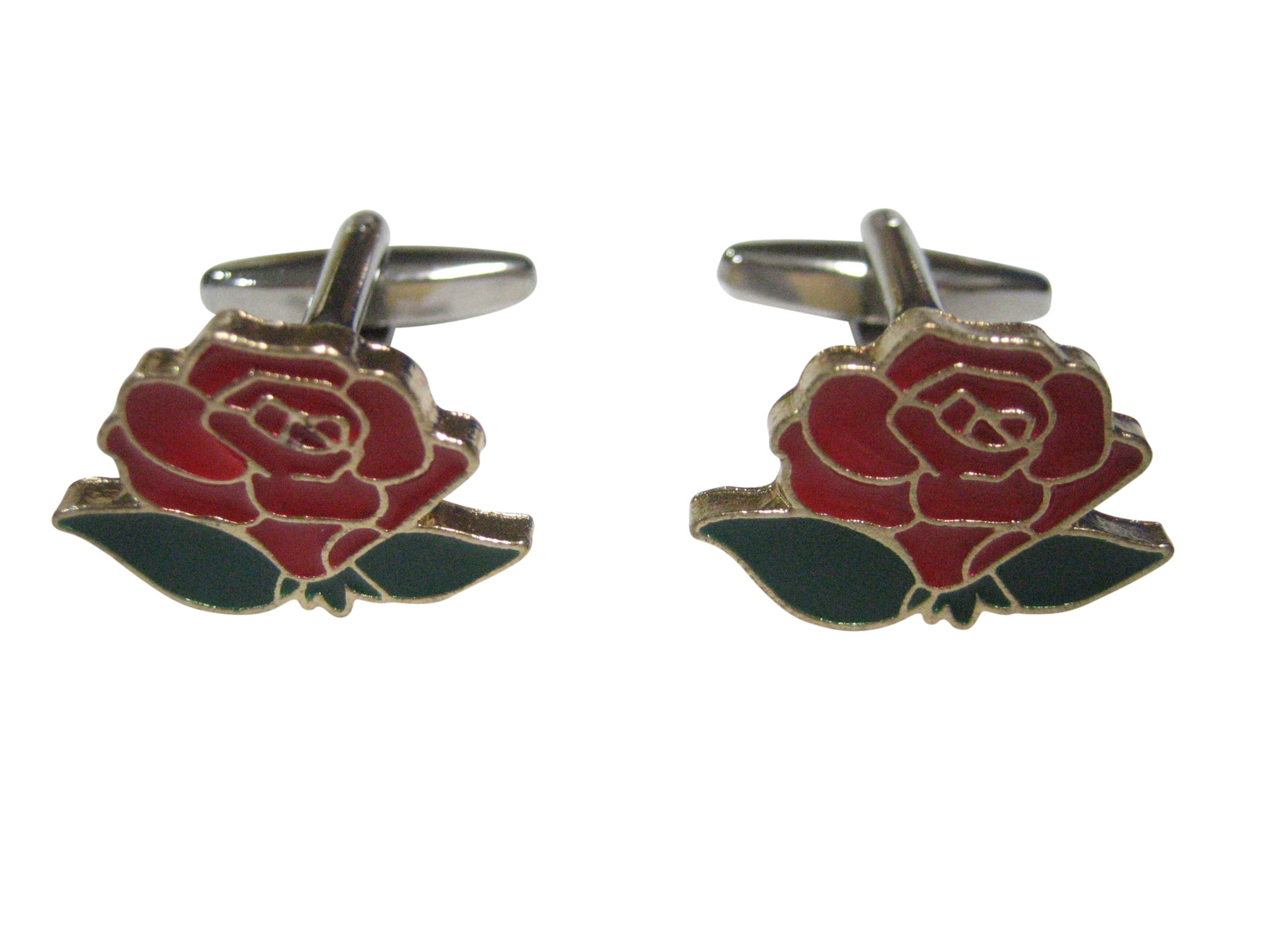 Colorful Short Red Rose Flower Cufflinks