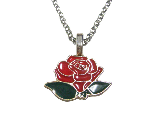 Colorful Short Red Rose Flower Pendant Necklace