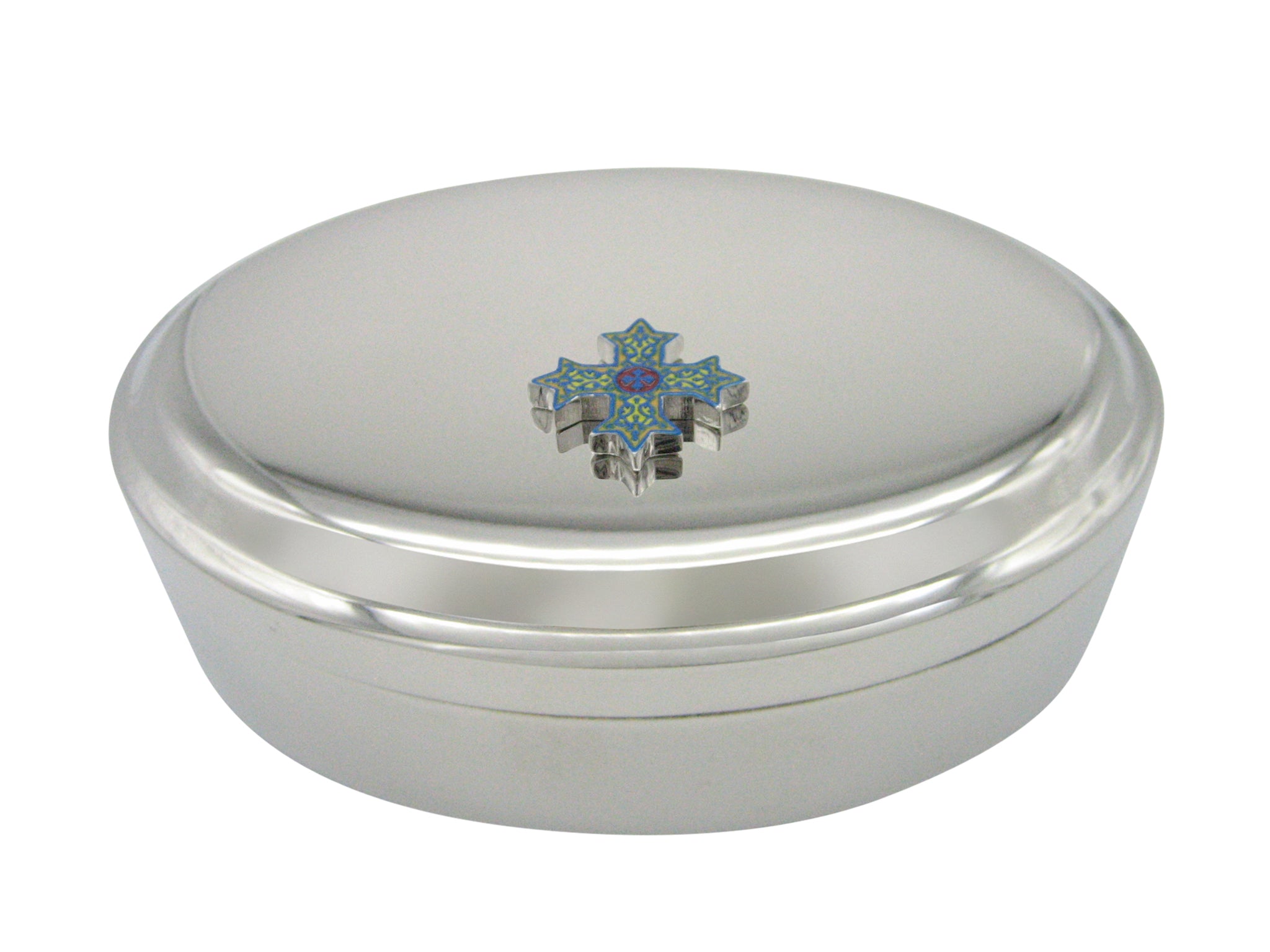 Colorful Celtic Cross Pendant Oval Trinket Jewelry Box