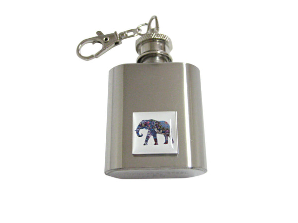 Colorful Elephant Pendant 1 Oz. Stainless Steel Key Chain Flask
