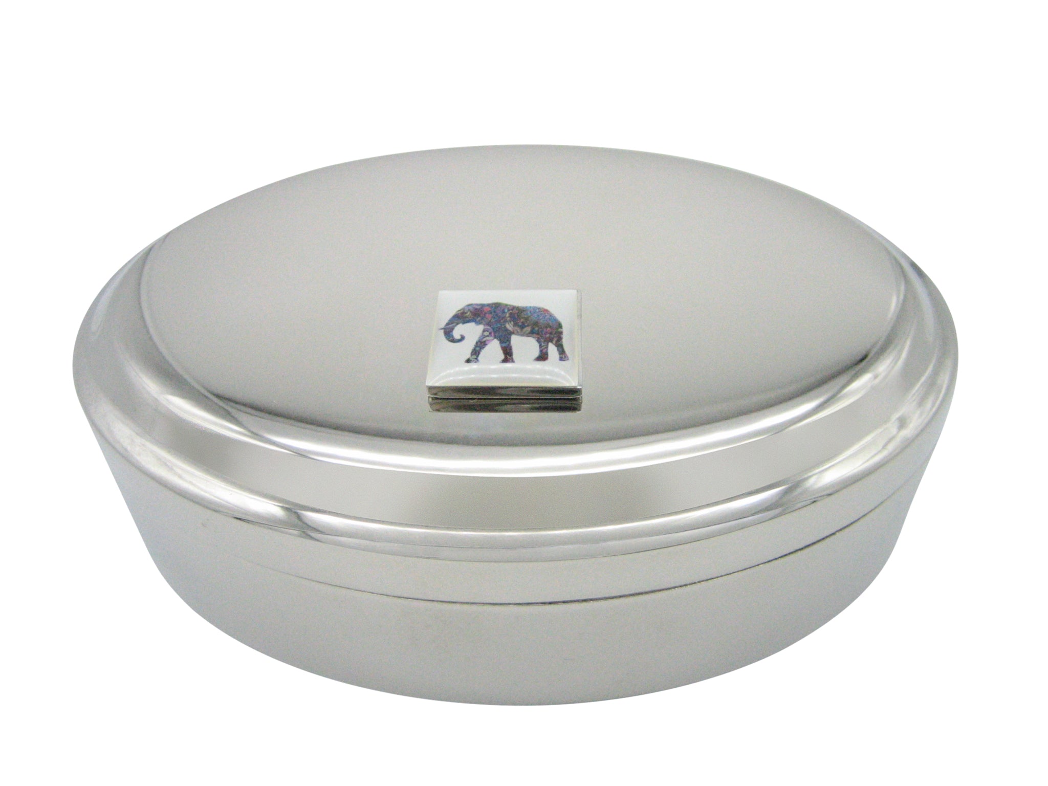 Colorful Elephant Pendant Oval Trinket Jewelry Box