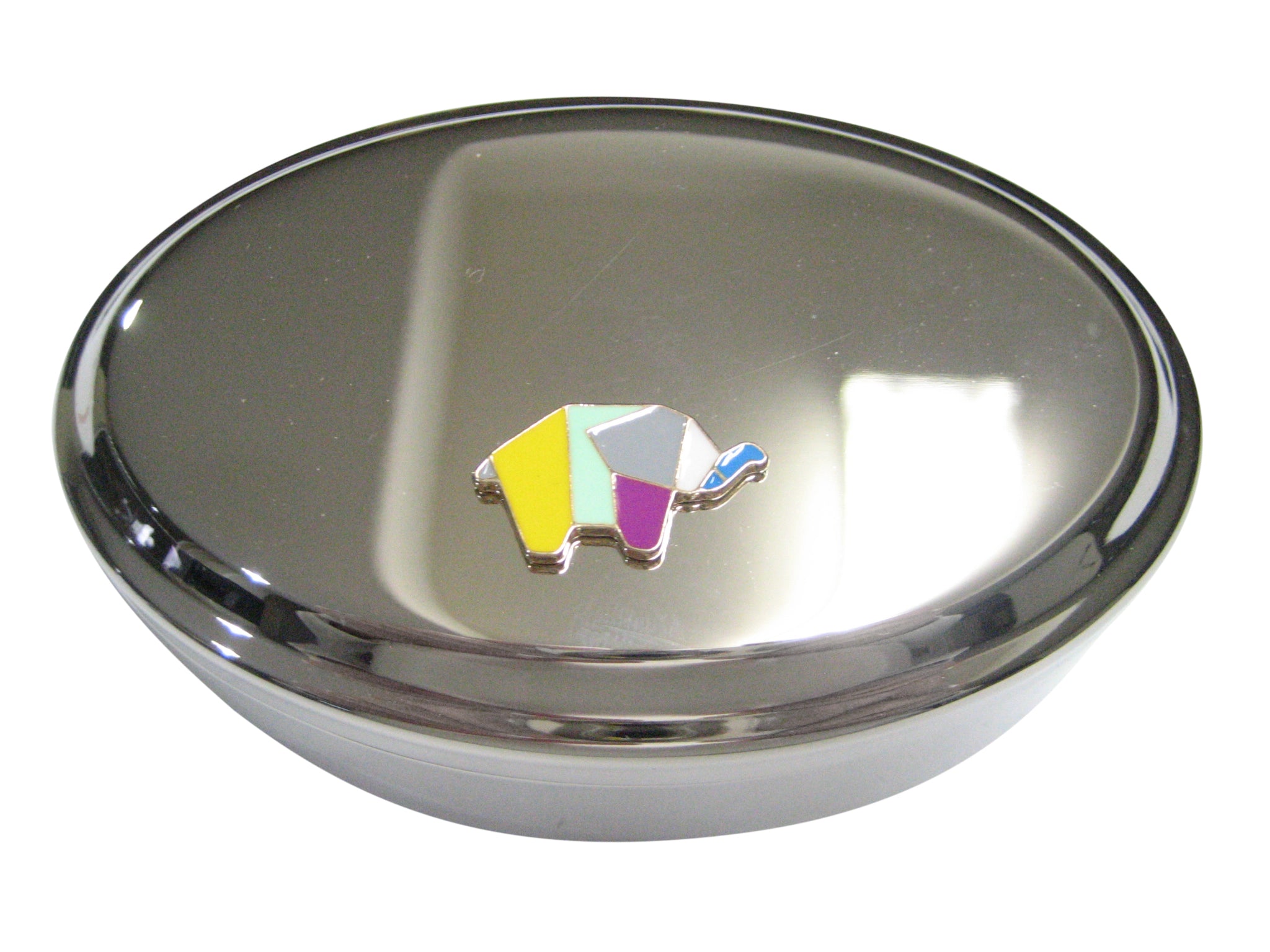 Colorful Origami Elephant Oval Trinket Jewelry Box